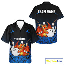 Load image into Gallery viewer, Black and Blue Camo Funny Dragon Bowling Button-up Shirt Custom Hawaiian Bowling Team Jerseys NQS11741