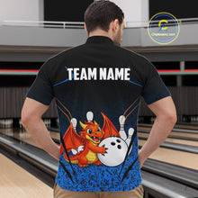Load image into Gallery viewer, Black and Blue Camo Funny Dragon Bowling Polo, 1/4 Zip Shirts For Men Custom Bowling Team Jerseys NQS11741