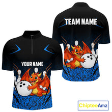 Load image into Gallery viewer, Black and Blue Camo Funny Dragon Bowling Polo, 1/4 Zip Shirts For Men Custom Bowling Team Jerseys NQS11741