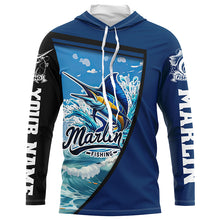 Load image into Gallery viewer, Marlin Fishing Blue UV Protection Long sleeve Fishing shirts Custom Marlin Fishing apparel NQS289