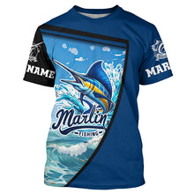 Load image into Gallery viewer, Marlin Fishing Blue UV Protection Long sleeve Fishing shirts Custom Marlin Fishing apparel NQS289