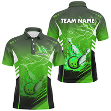 Load image into Gallery viewer, Flame bowling ball and pins lightning custom Men Bowling Polo Shirts, team bowling jerseys | Green NQS7478