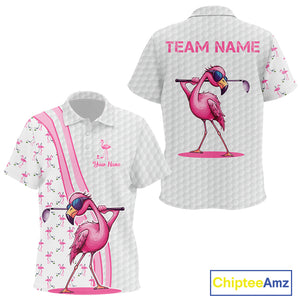 Funny Kid golf polo shirts custom pink and white flamingo pattern white golf shirts NQS8610