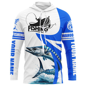 Wahoo fishing Custom sun protection long sleeve fishing shirts, Wahoo saltwater fishing jerseys | Blue NQS5460