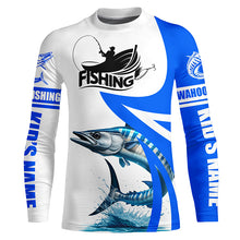 Load image into Gallery viewer, Wahoo fishing Custom sun protection long sleeve fishing shirts, Wahoo saltwater fishing jerseys | Blue NQS5460