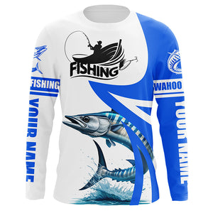 Wahoo fishing Custom sun protection long sleeve fishing shirts, Wahoo saltwater fishing jerseys | Blue NQS5460