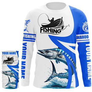 Wahoo fishing Custom sun protection long sleeve fishing shirts, Wahoo saltwater fishing jerseys | Blue NQS5460