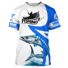 Load image into Gallery viewer, Wahoo fishing Custom sun protection long sleeve fishing shirts, Wahoo saltwater fishing jerseys | Blue NQS5460