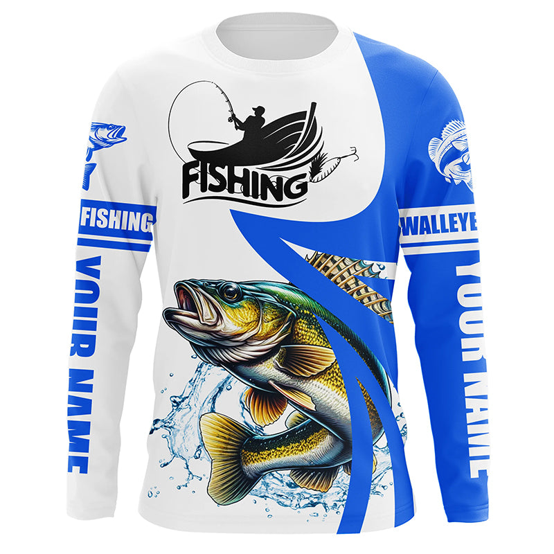 Walleye fishing Custom sun protection long sleeve fishing shirts, Walleye fishing jerseys | Blue NQS5461