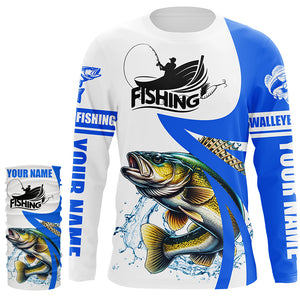 Walleye fishing Custom sun protection long sleeve fishing shirts, Walleye fishing jerseys | Blue NQS5461