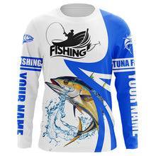 Load image into Gallery viewer, Tuna fishing Custom sun protection long sleeve fishing shirts, Tuna saltwater fishing jerseys | Blue NQS5463