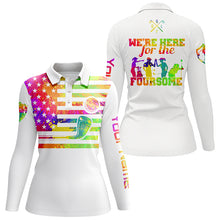 Load image into Gallery viewer, Watercolor white American flag Womens golf polo shirts custom we&#39;re here for the foursome golf gifts NQS5465