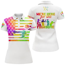 Load image into Gallery viewer, Watercolor white American flag Womens golf polo shirts custom we&#39;re here for the foursome golf gifts NQS5465