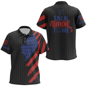 Funny Kid golf polo shirts custom American flag patriotic black golf shirts talk birdie to me NQS7823