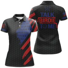 Load image into Gallery viewer, Funny Womens golf polo shirts custom American flag patriotic black golf shirts talk birdie to me NQS7823