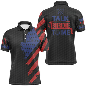 Funny Mens golf polo shirt custom American flag patriotic black golf shirts talk birdie to me NQS7823