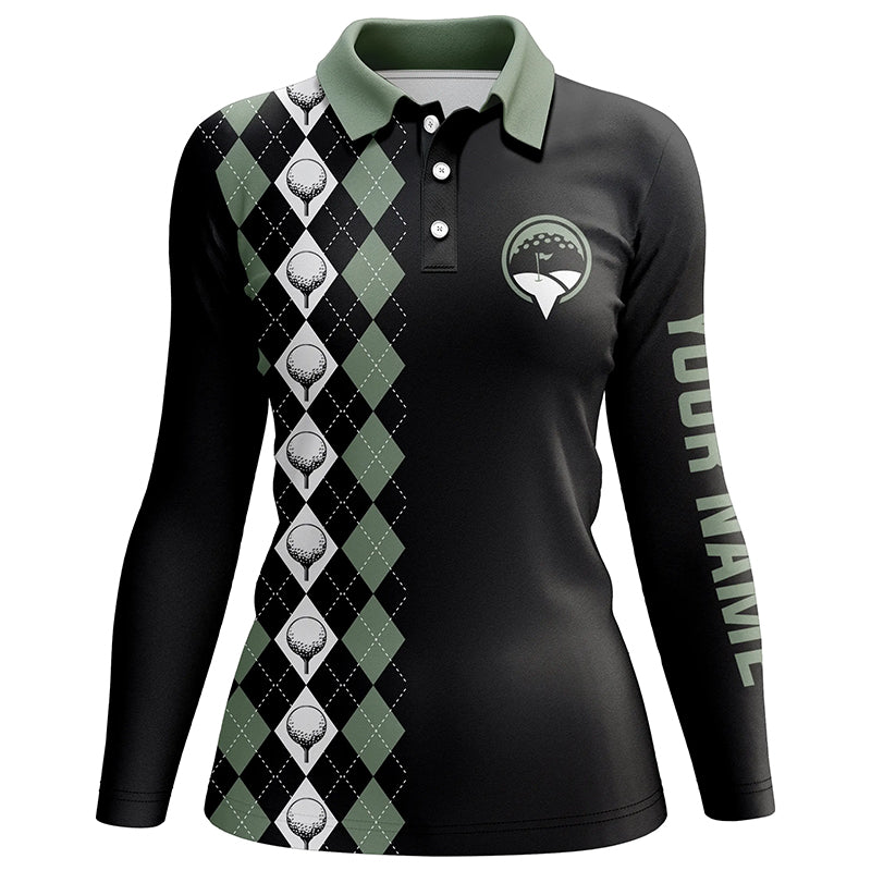 Green argyle pattern black Womens golf polo shirts custom name golf tops for laides, golfing gifts NQS5943