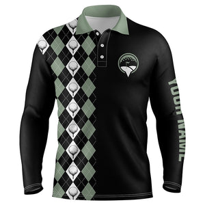 Green argyle pattern black Mens golf polo shirts custom name golf tops for mens, golfing gifts NQS5943