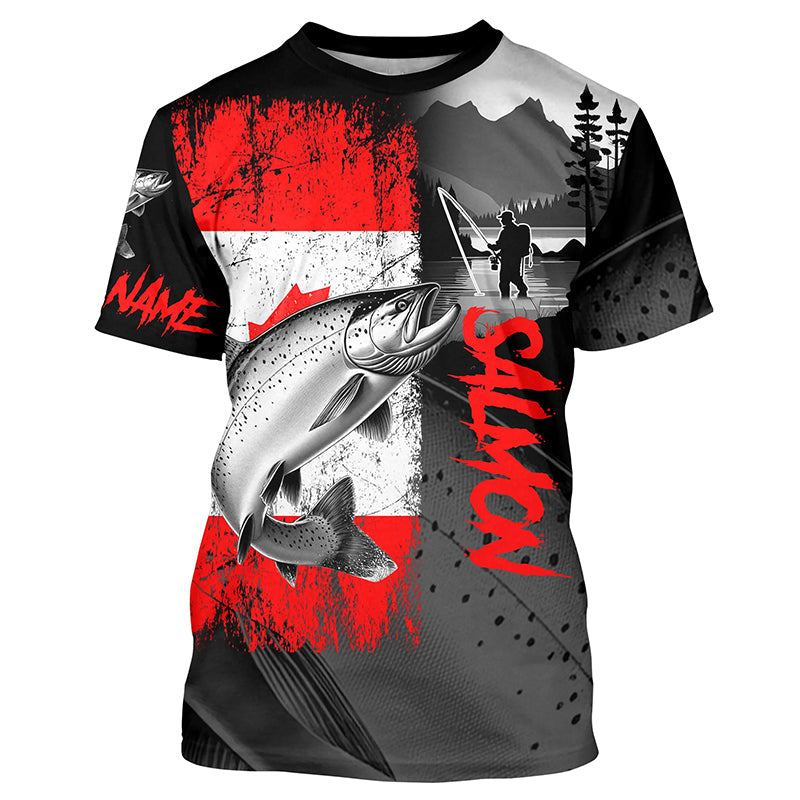 Canadian Flag Salmon Fishing Custom long sleeve performance Fishing Shirts, Salmon fishing jerseys NQS8055