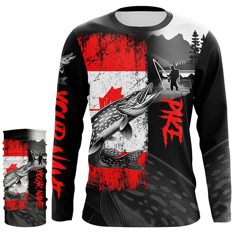 Canadian Flag Northern Pike Fishing Custom long sleeve performance Fishing Shirt, Pike fishing jerseys NQS8056