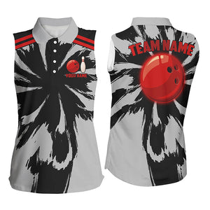 Black and Gray bowling Sleeveless Polo Shirt for Women Custom Red bowling ball Team Bowling jerseys NQS8057