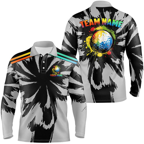 Black and gray pattern custom watercolor golf ball team Mens golf polos shirt, unique golf gifts NQS8058