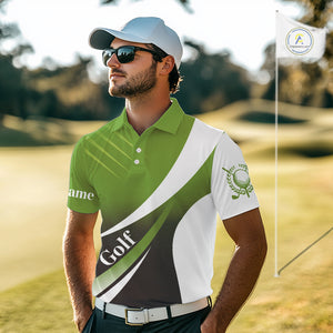 Mens golf polo shirts custom name green and white golf shirt, tournament golf tops for mens NQS10258