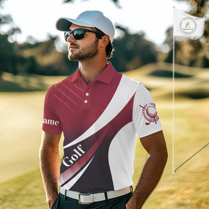 Mens golf polo shirts custom name red and white golf shirt, tournament golf tops for mens NQS10259