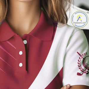 Women golf polo shirts custom name red and white golf shirt, tournament golf tops for ladies NQS10259