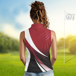 Women Sleeveless Polo Shirt custom name red and white golf shirt, tournament golf tops for ladies NQS10259