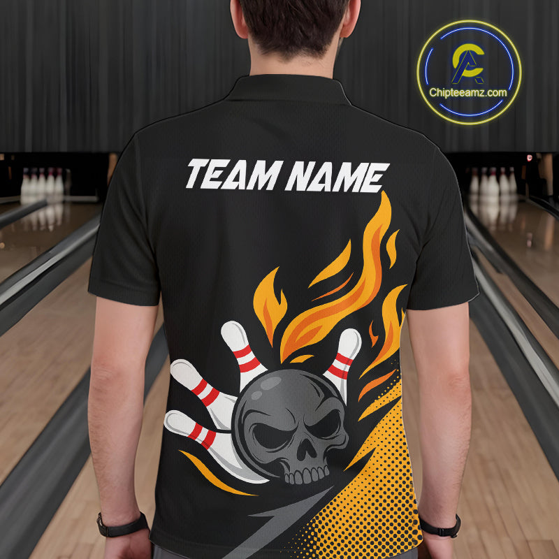 Custom Black and Yellow Flame Skull Bowling shirts for Men, bowling team league jerseys with Name NQS10263