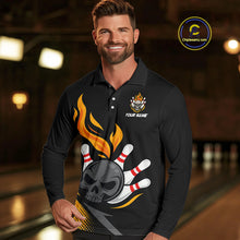 Load image into Gallery viewer, Custom Black and Yellow Flame Skull Bowling shirts for Men, bowling team league jerseys with Name NQS10263
