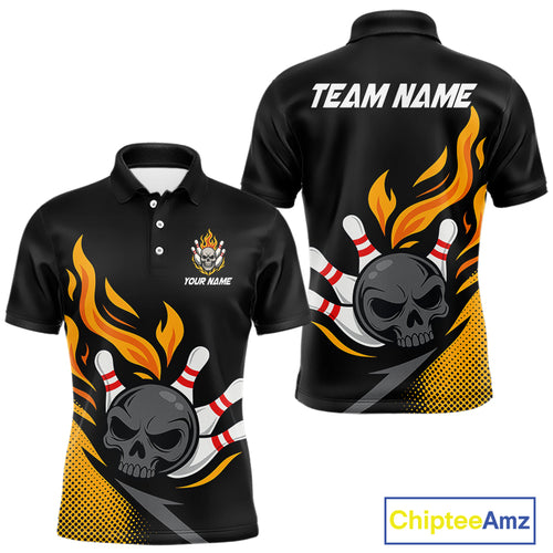 Custom Black and Yellow Flame Skull Bowling shirts for Men, bowling team league jerseys with Name NQS10263