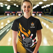 Load image into Gallery viewer, Custom Black and Yellow Flame Skull Bowling shirts for Women, bowling team league jerseys with Name NQS10263
