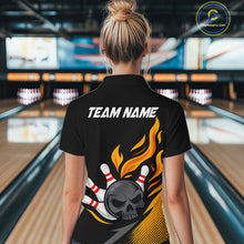 Load image into Gallery viewer, Custom Black and Yellow Flame Skull Bowling shirts for Women, bowling team league jerseys with Name NQS10263
