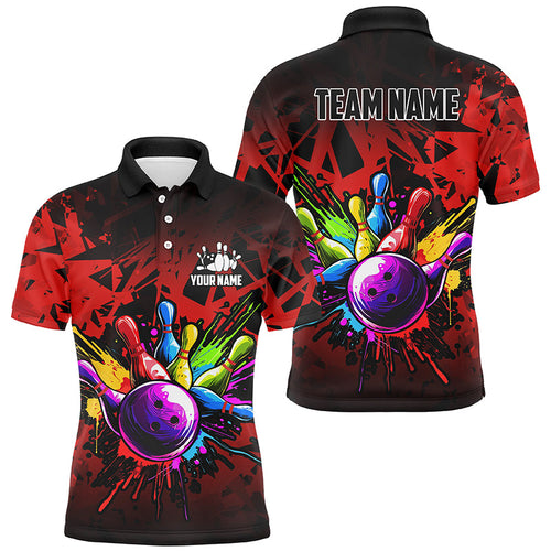 Colorful bowling jerseys Polo, 1/4 Zip Shirt for Men Custom Bowling Team shirts for bowler | Red NQS8257