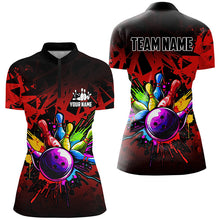 Load image into Gallery viewer, Colorful bowling jersey Polo, 1/4 Zip Shirt for Women Custom Bowling Team shirts for bowler| Red NQS8257