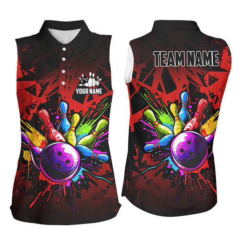 Colorful bowling jerseys Sleeveless Polo Shirt Custom Bowling Team shirts for bowler | Red NQS8257