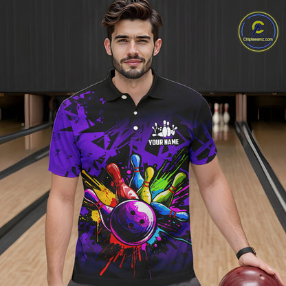 Colorful bowling jerseys Polo, 1/4 Zip Shirt for Men Custom Bowling Team shirts for bowler | Purple NQS8258