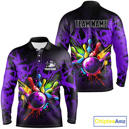 Colorful bowling jerseys Polo, 1/4 Zip Shirt for Men Custom Bowling Team shirts for bowler | Purple NQS8258