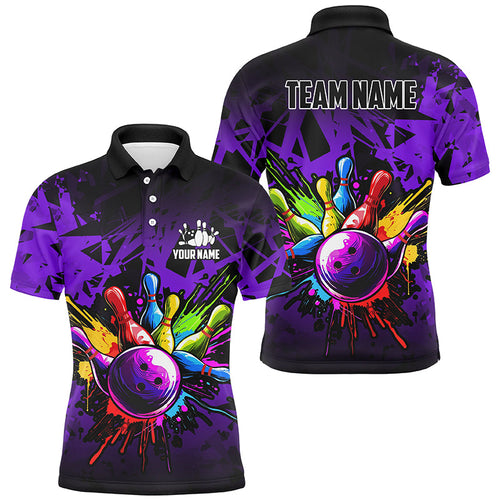 Colorful bowling jerseys Polo, 1/4 Zip Shirt for Men Custom Bowling Team shirts for bowler | Purple NQS8258