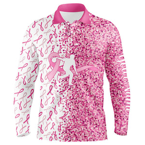 Pink glitter ribbon Bowling Shirts For Men Custom Breast cancer bowling shirts gift for bowlers NQS8261