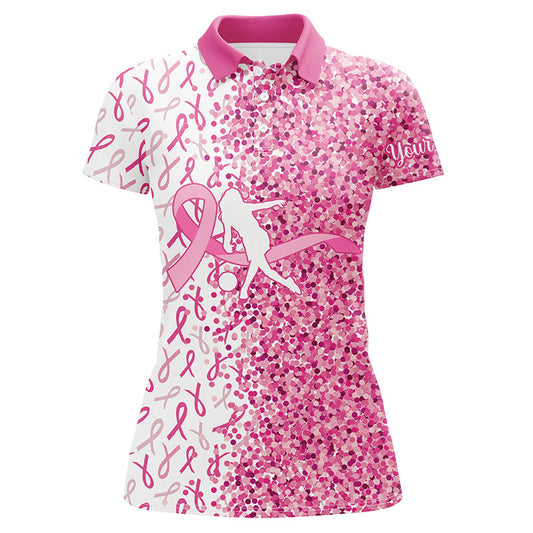 Pink glitter ribbon Bowling Shirts For Women Custom Breast cancer bowling shirts gift for bowlers NQS8261
