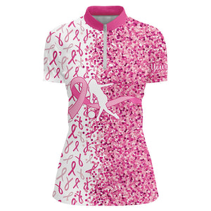 Pink glitter ribbon Bowling Shirts For Women Custom Breast cancer bowling shirts gift for bowlers NQS8261