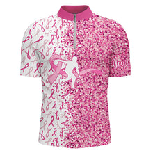 Load image into Gallery viewer, Pink glitter ribbon Bowling Shirts For Men Custom Breast cancer bowling shirts gift for bowlers NQS8261