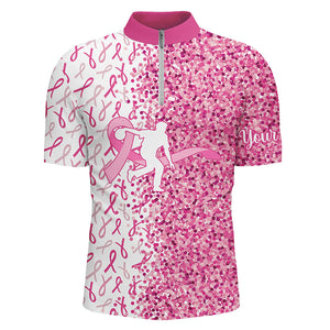 Pink glitter ribbon Bowling Shirts For Men Custom Breast cancer bowling shirts gift for bowlers NQS8261