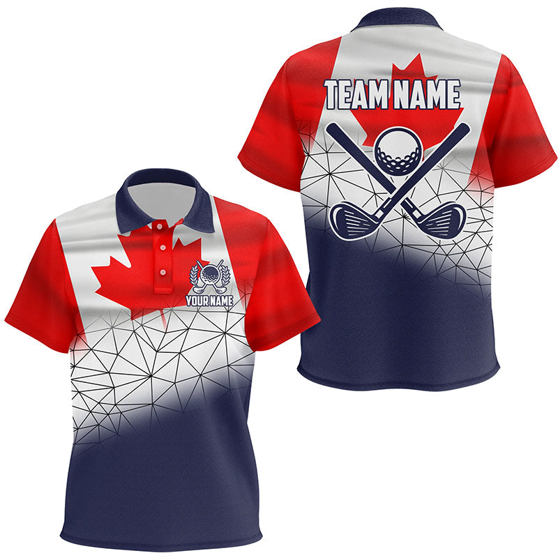 Canadian Flag Golf Clubs Navy geometric Kid golf polo shirts Custom Patriotic golf outfits kid NQS8264