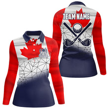 Load image into Gallery viewer, Canadian Flag Golf Clubs Navy geometric Women golf polo shirts Custom Patriotic golf outfits women NQS8264