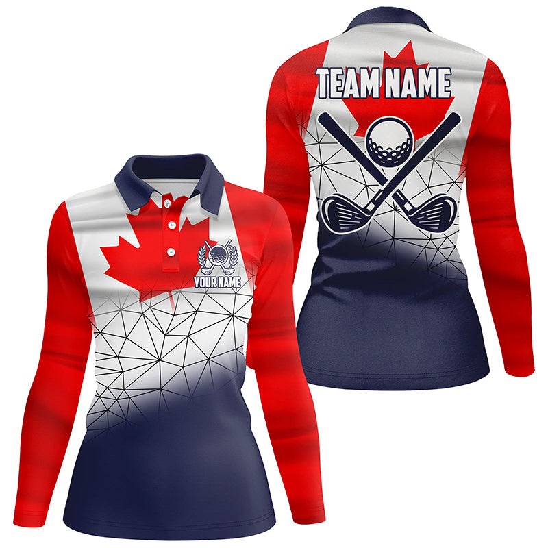 Canadian Flag Golf Clubs Navy geometric Women golf polo shirts Custom Patriotic golf outfits women NQS8264