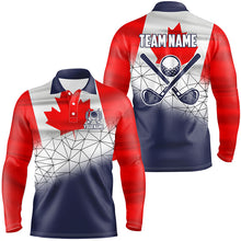 Load image into Gallery viewer, Canadian Flag Golf Clubs Navy geometric pattern Men golf polo shirts Custom Patriotic golf outfits men NQS8264